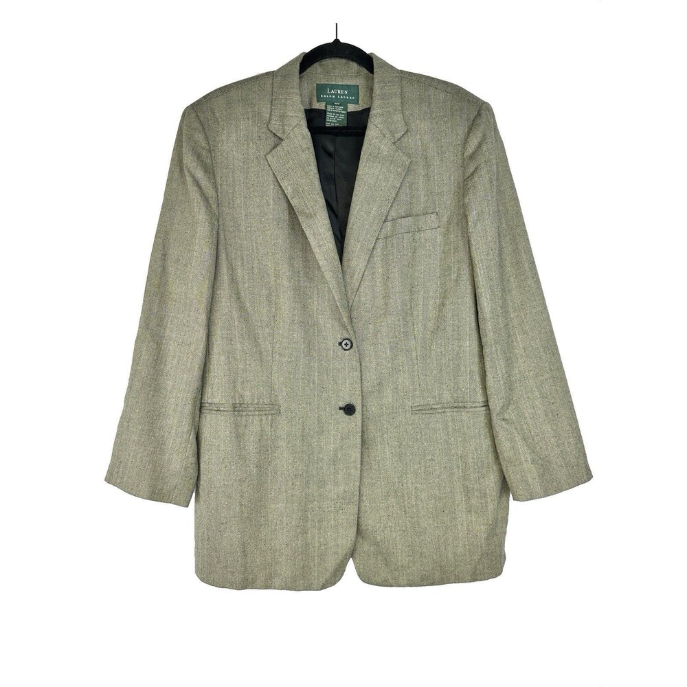 Lauren Ralph Lauren Size 16W Wool Silk Linen Gray Herringbone Blazer Suit Jacket